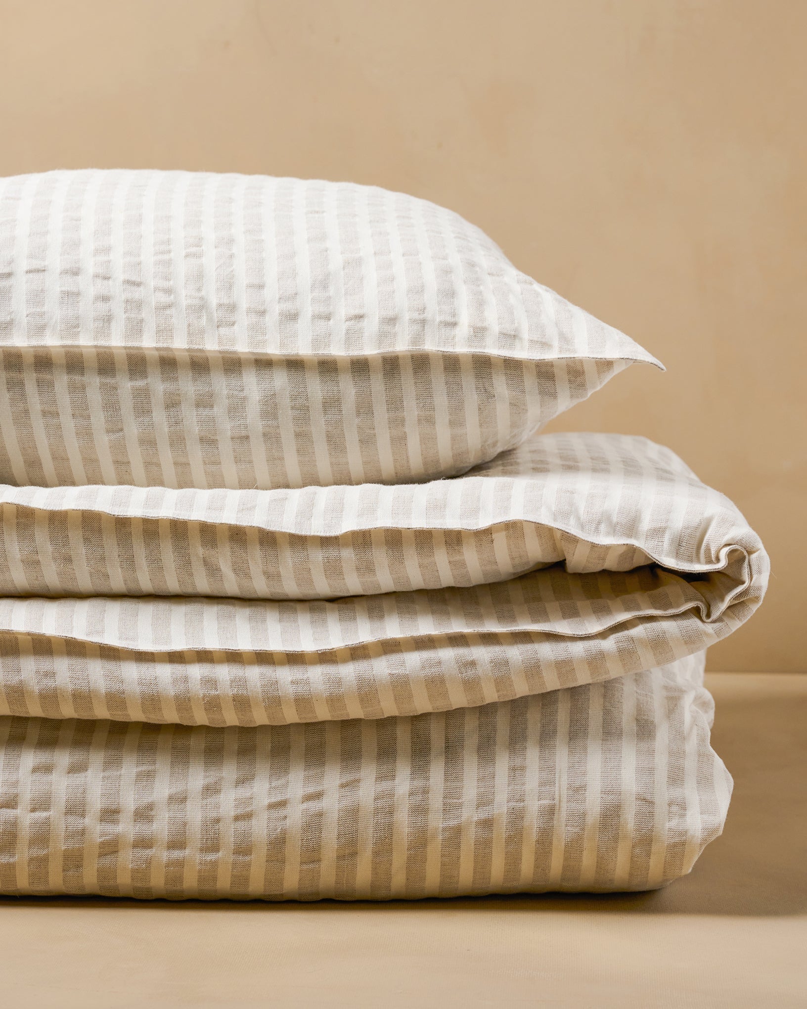 Antique White + Oatmeal Stripe Linen Cotton Duvet Cover - Image 3