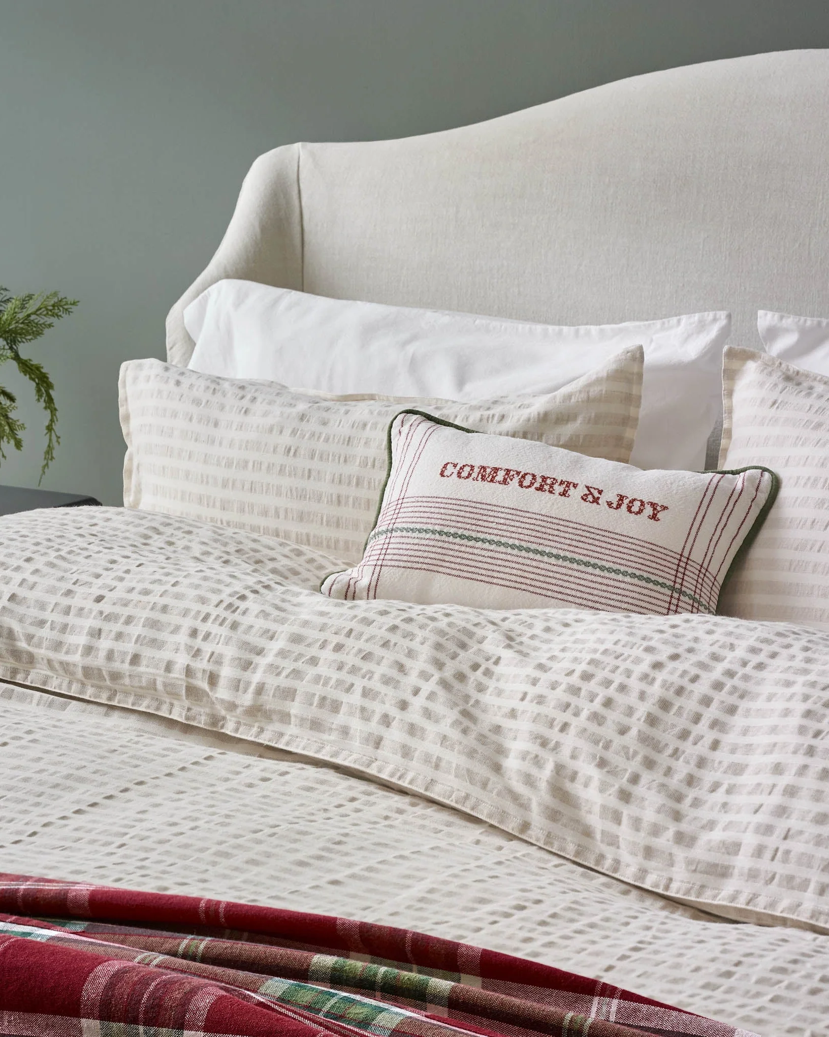 Antique White + Oatmeal Stripe Linen Cotton Duvet Cover - Image 6