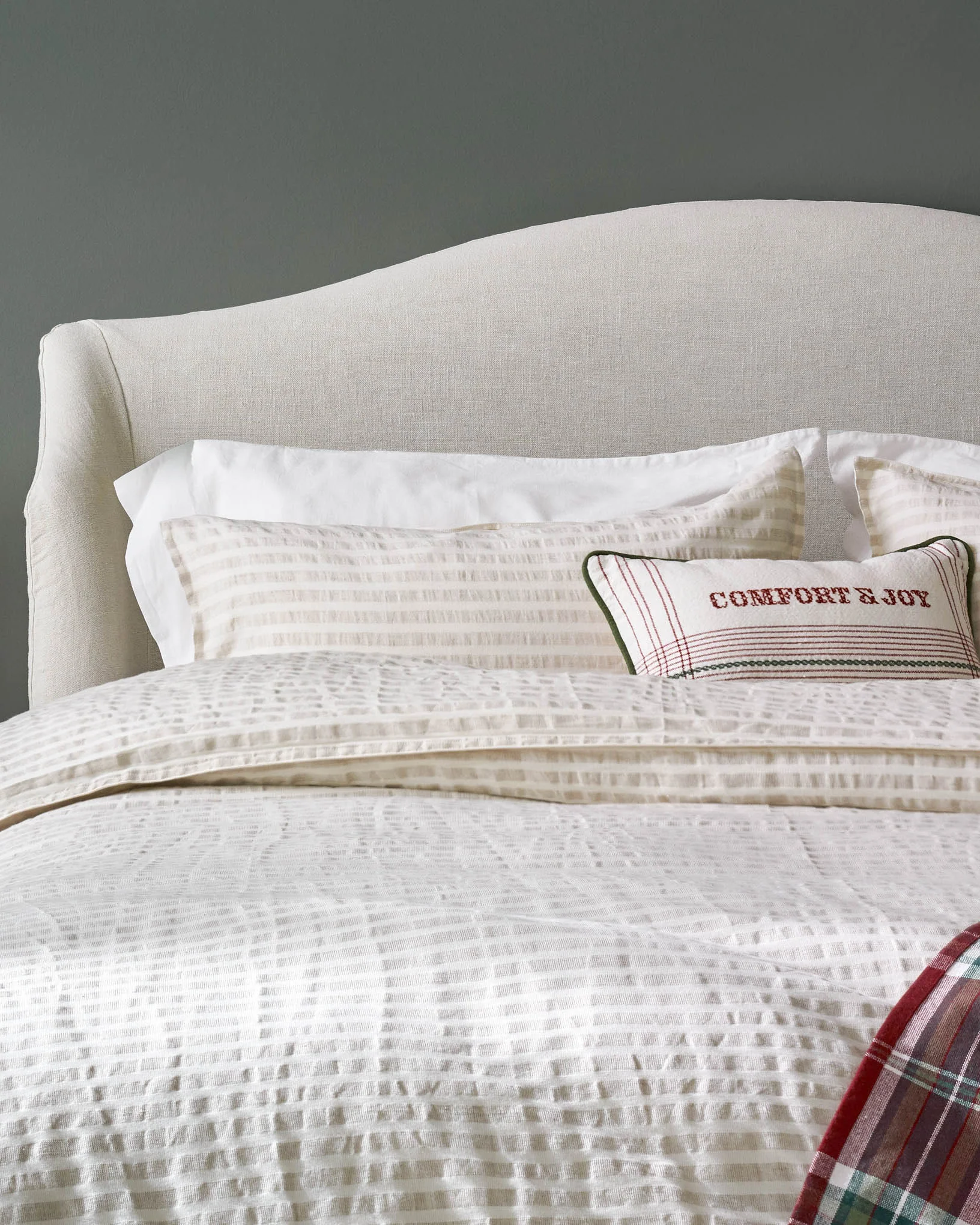 Antique White + Oatmeal Stripe Linen Cotton Duvet Cover - Image 7