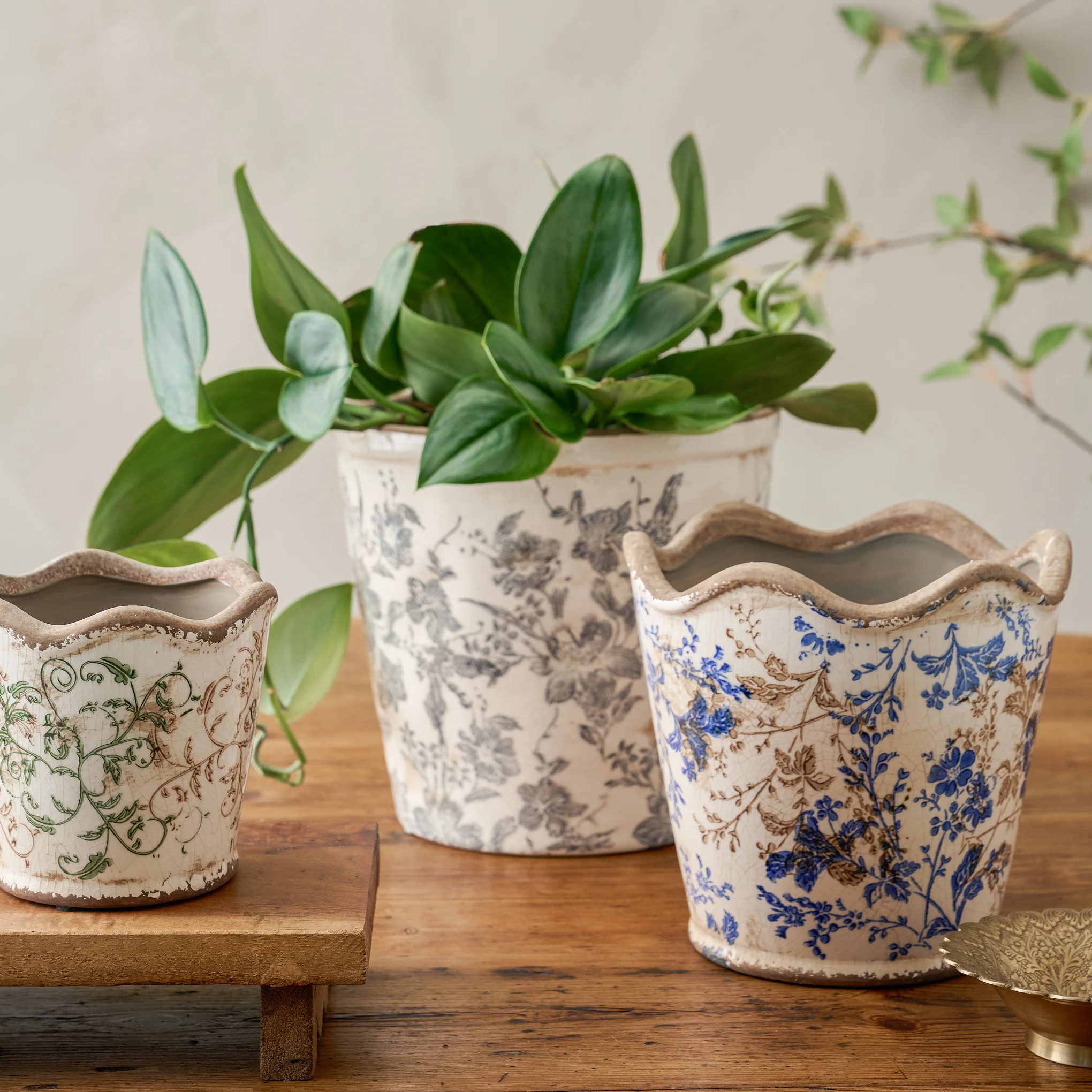 Blue Scalloped Distressed Planter - Image 5