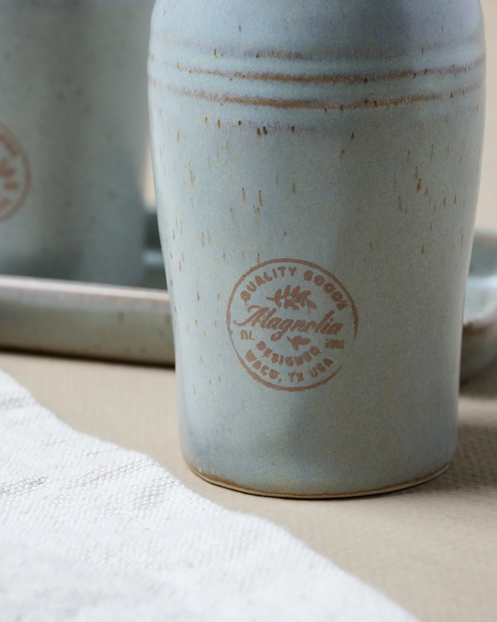 French Grey Embossed Stripe Salt & Pepper Shaker Set - Image 2