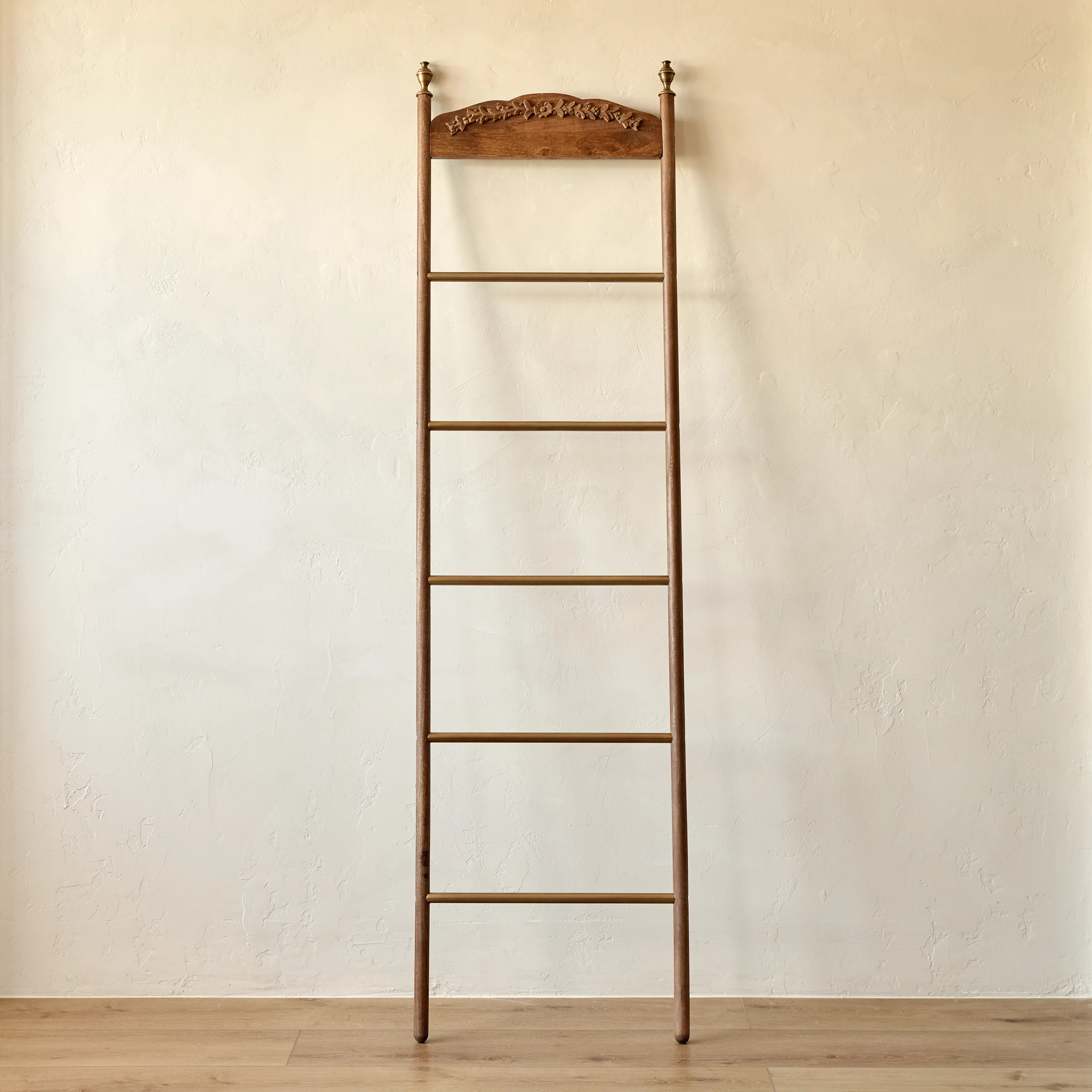 Gloria Carved Wood and Brass Decorative Ladder - Image 3