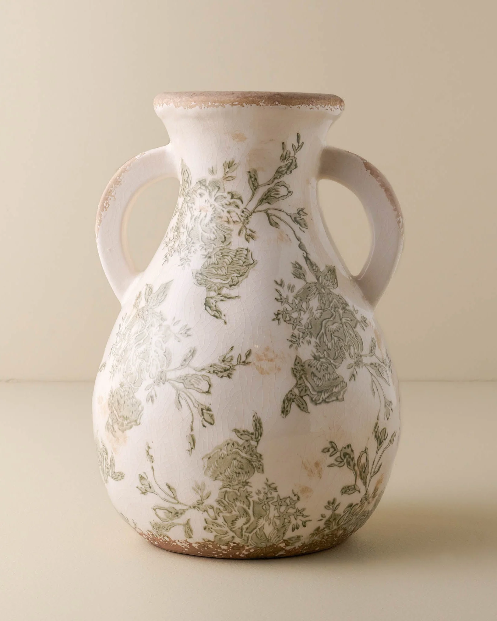 Green and White Distressed Vase with Handle - Image 3