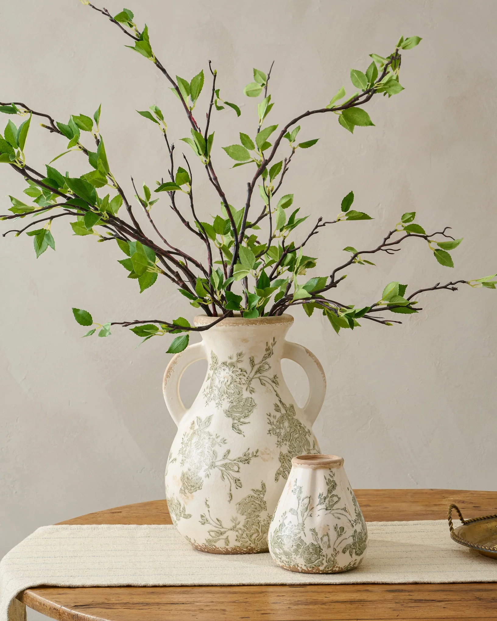 Green and White Distressed Vase with Handle - Image 7