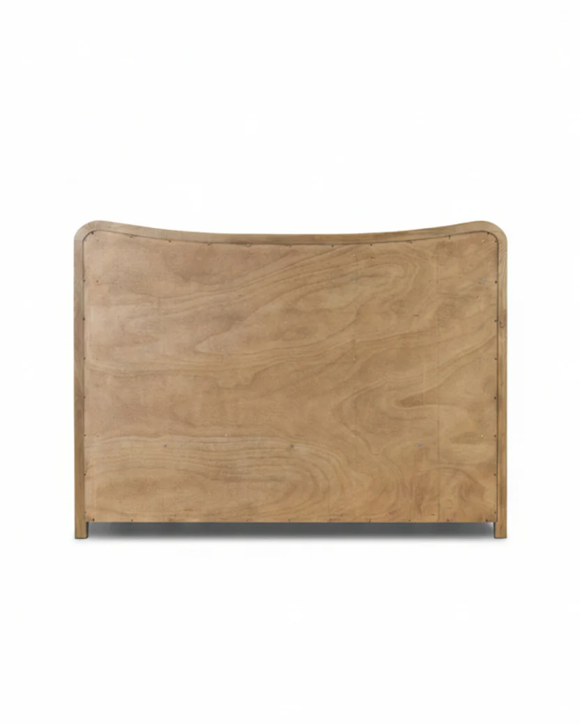 Kennie Upholstered Bed Frame with Carved Solid Oak and Linen Headboard - Image 6