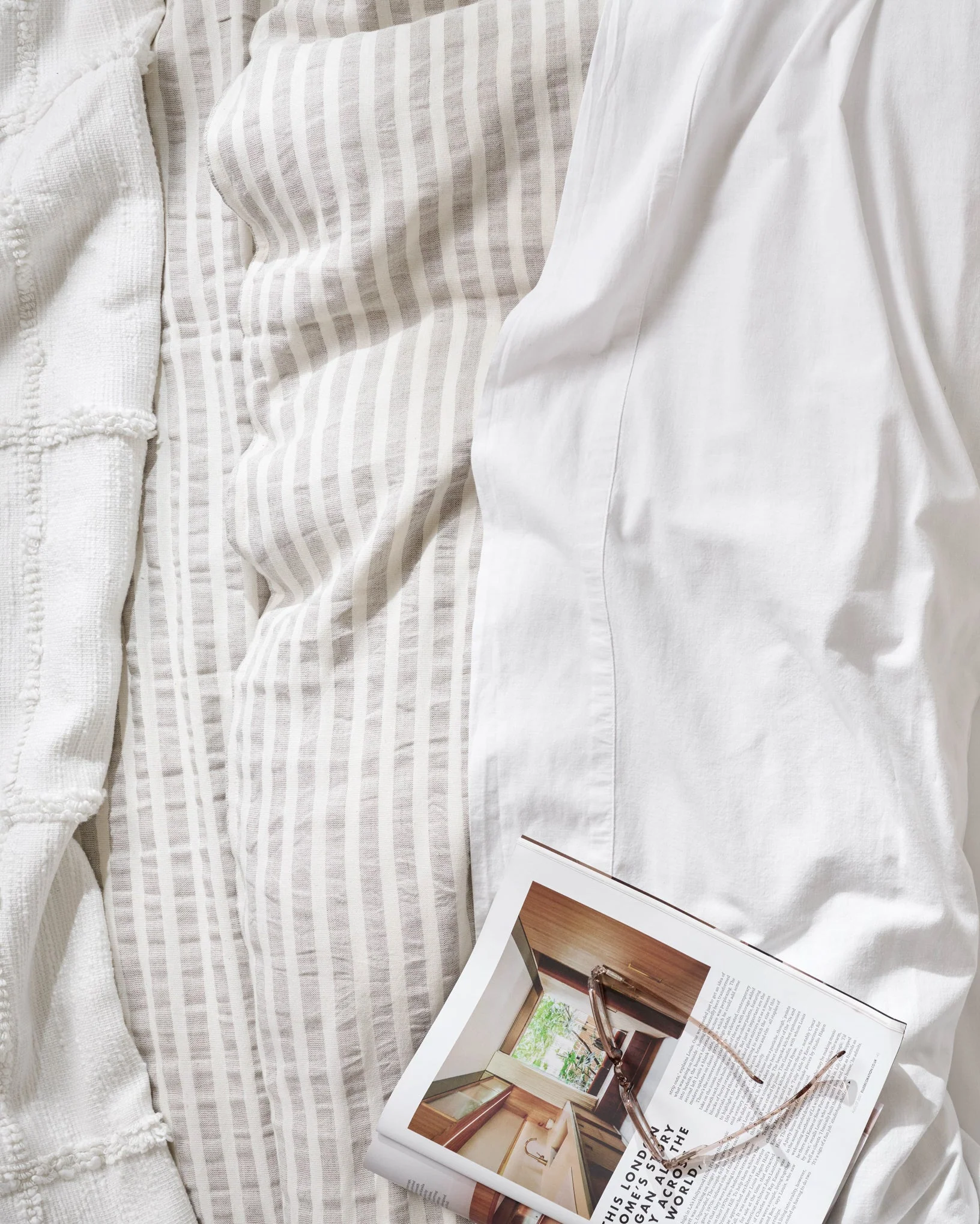 Shadow Grey + Antique White Stripe Linen Cotton Duvet Cover - Image 5